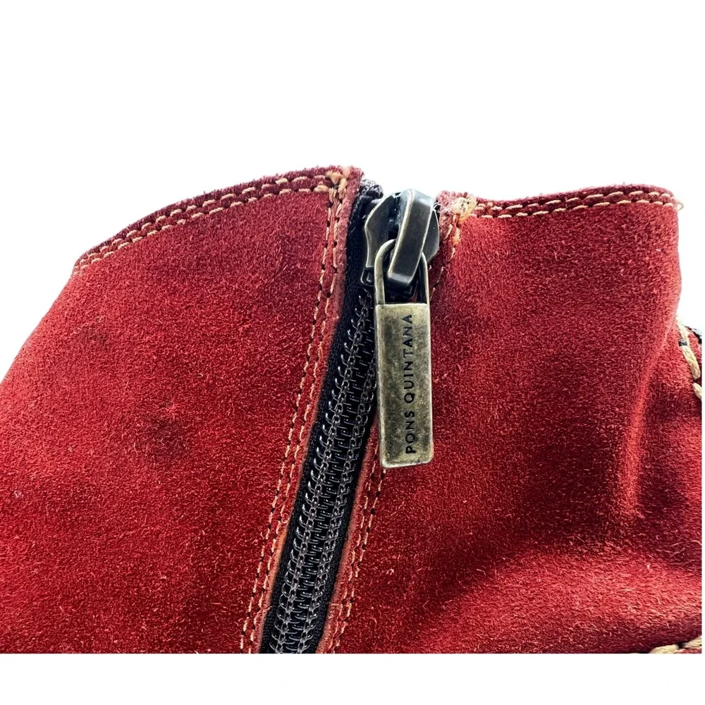 Pons Quintana Wedge‎ Ankle Boots Womens 37 Red Excellent Suede Monk Strap Spain